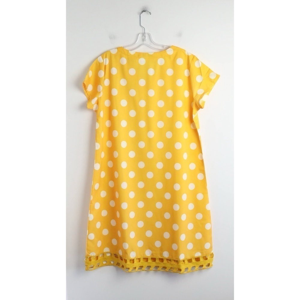 Misslook Polka Dot Yellow dress Short Sleeve V-Neck lace trim midi summer bright - Picture 5 of 8